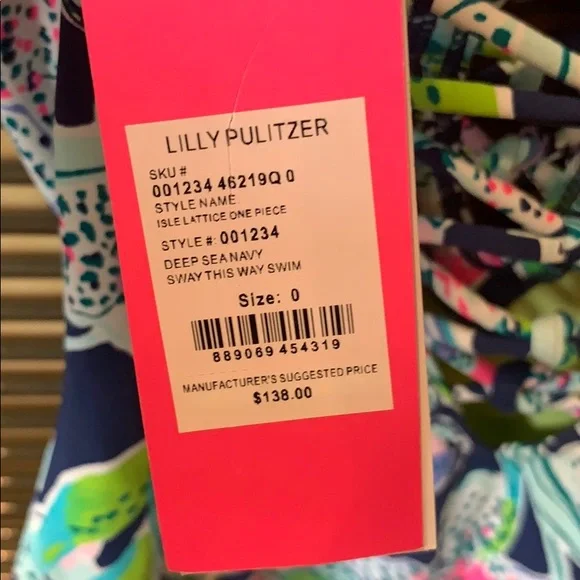 Lilly Pulitzer Isle Lattice One Piece Swim Suit 0 Deep Sea Navy Sway This Way - Picture 5 of 8